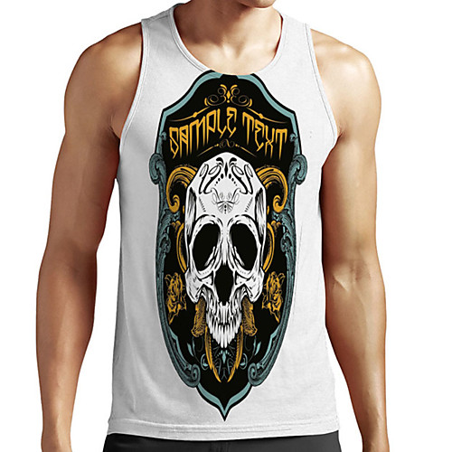 

Men's Unisex Tank Top Undershirt 3D Print Graphic Prints Skull Plus Size Print Sleeveless Casual Tops Basic Designer Big and Tall White