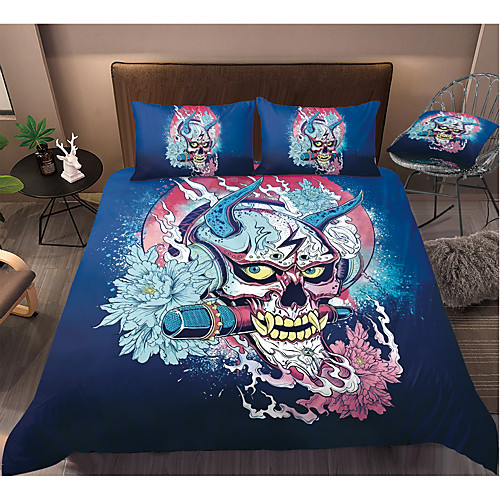

3D DigitalFunny Skull Print 3-Piece Duvet Cover Set Hotel Bedding Sets with Soft Lightweight Microfiber, Include 1 Duvet Cover, 2 Pillowcases for Double/Queen/King(1 Pillowcase for Twin/Single)