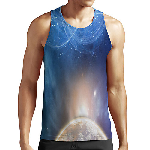 

Men's Unisex Tank Top Undershirt 3D Print Galaxy Graphic Prints Plus Size Print Sleeveless Casual Tops Basic Designer Big and Tall Blue