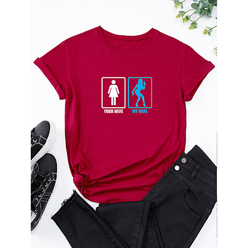 

Women's T shirt Graphic Print Round Neck Basic Tops 100% Cotton White Purple Red