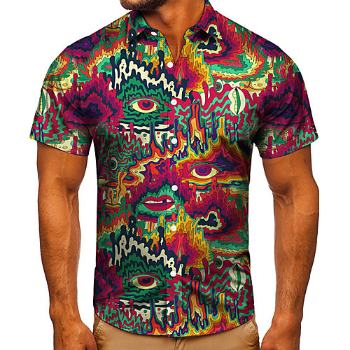

Men's Shirt 3D Print Graphic Prints Eye Button-Down Short Sleeve Street Tops Casual Fashion Classic Breathable Rainbow