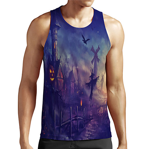 

Men's Unisex Tank Top Undershirt 3D Print Graphic Prints House Plus Size Print Sleeveless Casual Tops Basic Designer Big and Tall Blue