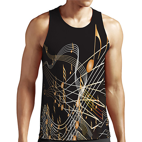 

Men's Unisex Tank Top Undershirt 3D Print Graphic Prints Notes Plus Size Print Sleeveless Casual Tops Basic Designer Big and Tall Black