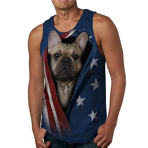 

Men's Tank Top Undershirt Shirt 3D Print Dog Graphic Prints Print Sleeveless Daily Tops Casual Designer Big and Tall Round Neck Blue / Summer