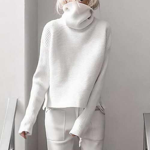 

Women's Solid Color Sweater Long Sleeve Sweater Cardigans Turtleneck Winter Spring White