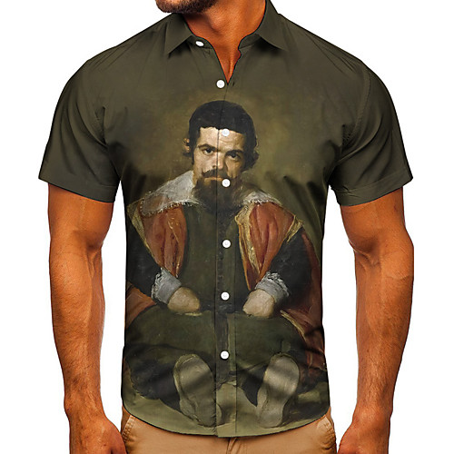 

Men's Shirt 3D Print Graphic Prints Human Button-Down Short Sleeve Street Tops Casual Fashion Classic Breathable Gray