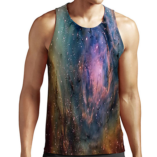 

Men's Unisex Tank Top Undershirt 3D Print Galaxy Graphic Prints Plus Size Print Sleeveless Casual Tops Basic Designer Big and Tall Dark Green