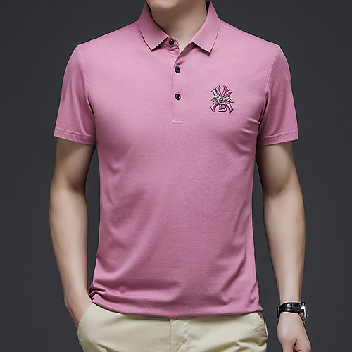 

Men's Golf Shirt Tennis Shirt Other Prints Letter Embroidered Short Sleeve Casual Tops Business Simple Blushing Pink Green White / Summer / Work