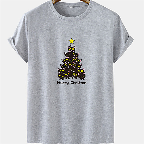 

Men's Unisex Tee T shirt Hot Stamping Cat Graphic Prints Letter Plus Size Short Sleeve Casual Tops 100% Cotton Basic Designer Big and Tall White Khaki Gray