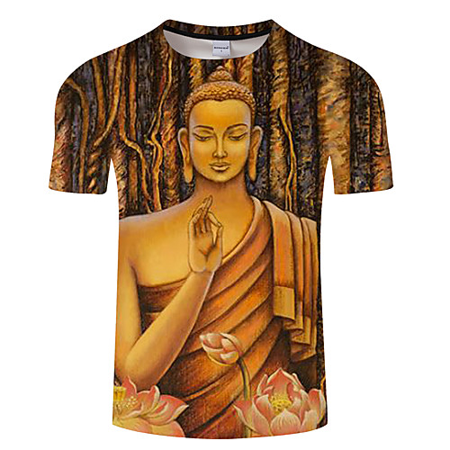 

Men's Unisex Tee T shirt Shirt 3D Print Graphic Prints Buddha Plus Size 3D Print Print Short Sleeve Casual Tops Basic Designer Big and Tall Gray / Navy Blue Yellow