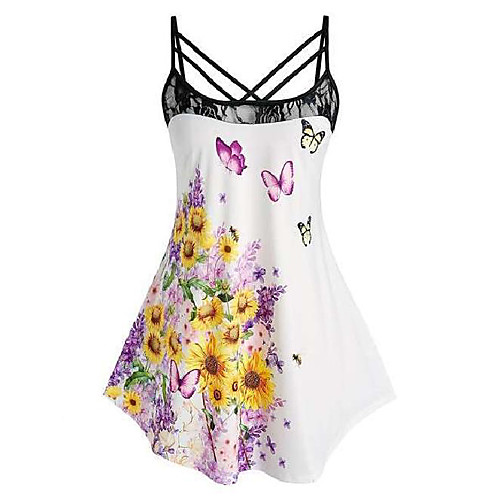 

Women's Plus Size Tops Tank Top Print Butterfly Sleeveless Straped Basic Summer Blue Purple Blushing Pink Big Size L XL 2XL 3XL 4XL