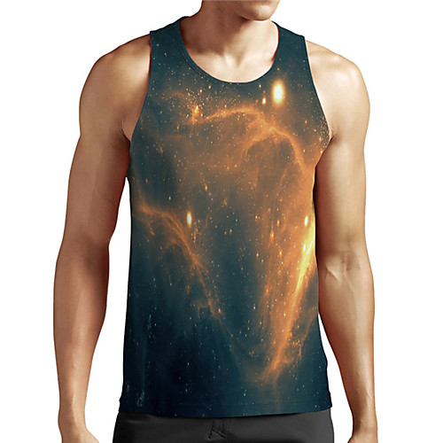 

Men's Unisex Tank Top Undershirt 3D Print Galaxy Graphic Prints Plus Size Print Sleeveless Casual Tops Basic Designer Big and Tall Yellow