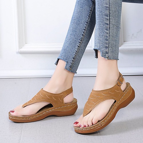 

Women's Sandals Comfort Shoes Wedge Heel PU Solid Colored Red Army Green Black