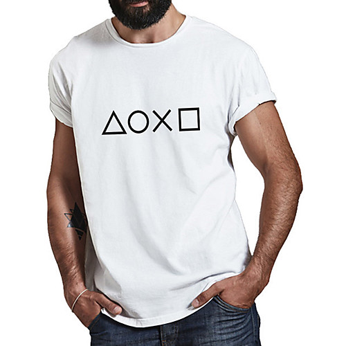 

Men's Unisex Tee T shirt Hot Stamping Graphic Prints Geometry Plus Size Print Short Sleeve Casual Tops Cotton Basic Fashion Designer Big and Tall White