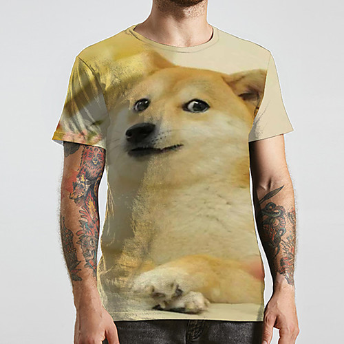 

Men's Unisex Tee T shirt Shirt 3D Print Dog Graphic Prints Plus Size Print Short Sleeve Casual Tops Basic Designer Big and Tall Round Neck Yellow / Summer
