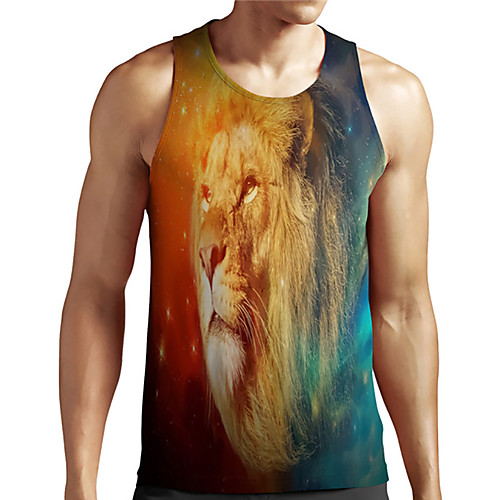 

Men's Unisex Tank Top Undershirt 3D Print Graphic Prints Lion Animal Plus Size Print Sleeveless Casual Tops Basic Designer Big and Tall Yellow