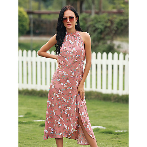 

Women's Strap Dress Midi Dress Blushing Pink Black Sleeveless Print Spring Summer Casual / Daily Slim 2021 M L XL 2XL 3XL