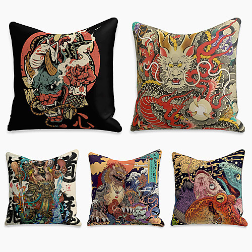 

Double Side Cushion Cover 5PC Faux Linen Soft Decorative Square Throw Pillow Cover Cushion Case Pillowcase for Sofa Bedroom Superior Quality Machine Washable