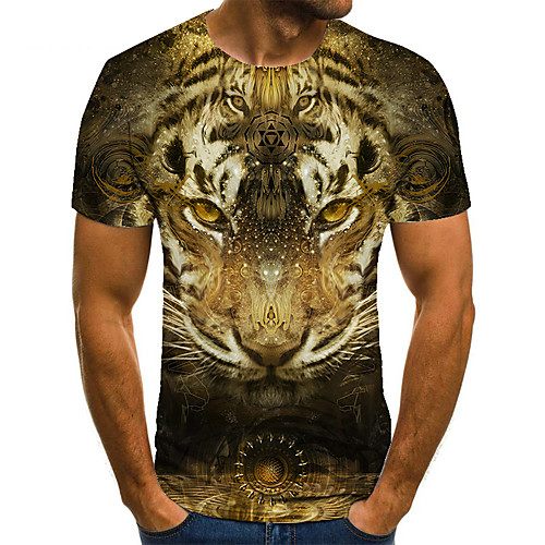 

Men's Unisex Tee T shirt 3D Print Graphic Prints Tiger Plus Size Print Short Sleeve Casual Tops Basic Fashion Designer Big and Tall Brown