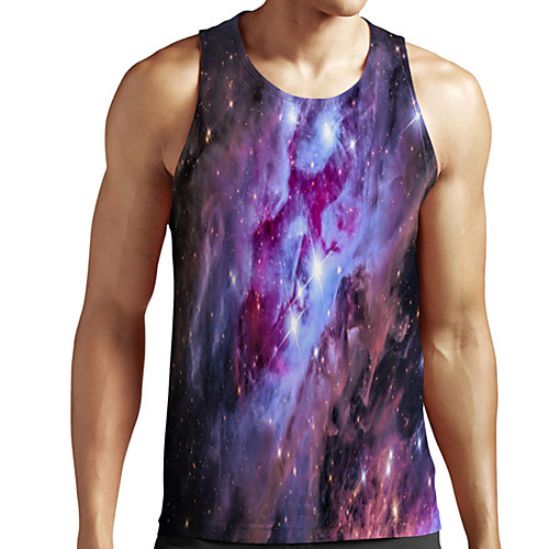 

Men's Unisex Tank Top Undershirt 3D Print Galaxy Graphic Prints Plus Size Print Sleeveless Casual Tops Basic Designer Big and Tall Purple