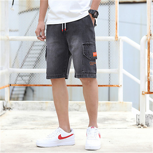 

Men's Shorts Jeans Bermuda shorts Pants Letter Knee Length Black