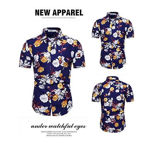 

Men's Shirt Other Prints Floral Short Sleeve Casual Tops Casual Blue / Summer