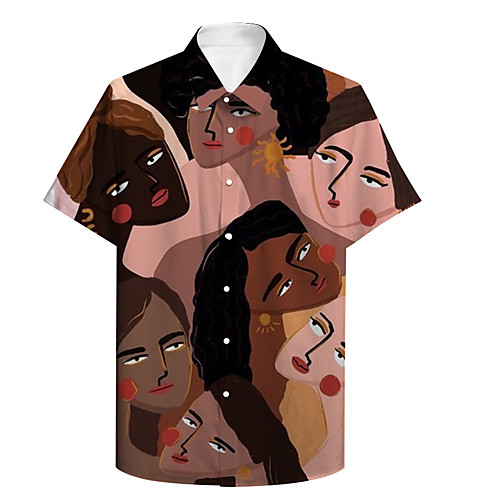 

Men's Shirt 3D Print Graphic Prints Human face Plus Size 3D Print Button-Down Short Sleeve Casual Tops Casual Fashion Streetwear Breathable Brown / Sports