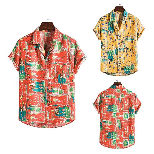

Men's Shirt Other Prints Graphic Print Short Sleeve Casual Tops Hawaiian Red Yellow