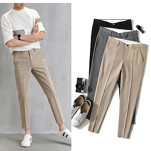 

Men's Streetwear Chino Comfort Breathable Casual Formal Straight Chinos Pants Solid Colored Solid Color Ankle-Length Black Khaki Gray