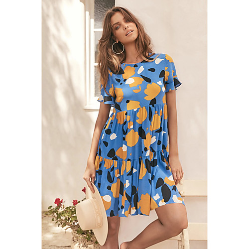 

Women's T Shirt Dress Tee Dress Knee Length Dress Blue Purple Black Red Short Sleeve Painting Print Spring Summer Casual / Daily 2021 S M L XL