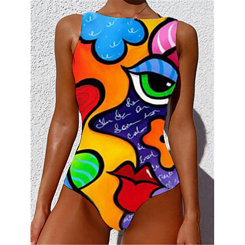 

Women's One Piece Monokini Swimsuit Tummy Control Slim Abstract Yellow Swimwear Strap Bathing Suits New Casual Sexy / Padded Bras / Beach