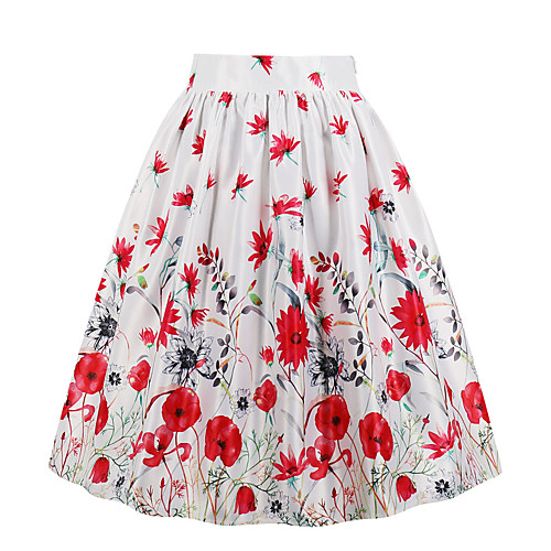 

Women's Vacation Beach Basic Streetwear Skirts Floral / Botanical Flower Pleated White