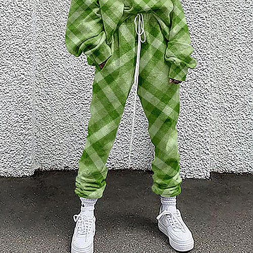 

Women's Fashion Casual / Sporty Comfort Daily Weekend Sweatpants Pants Grid / Plaid Color Block Full Length Pocket Elastic Drawstring Design Print Purple Green