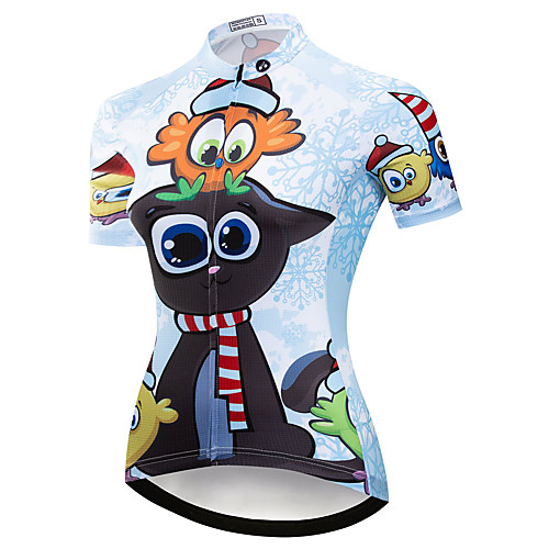 

21Grams Women's Short Sleeve Cycling Jersey Summer Spandex Polyester BlackWhite Cartoon Bike Jersey Top Mountain Bike MTB Road Bike Cycling Quick Dry Moisture Wicking Breathable Sports Clothing