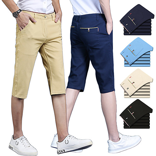 

Men's Streetwear Chino Quick Dry Breathable Sports Cotton Slim Daily Going out Chinos Shorts Bermuda shorts Pants Solid Colored Solid Color Calf-Length Sporty Black Khaki Royal Blue Beige Light Blue