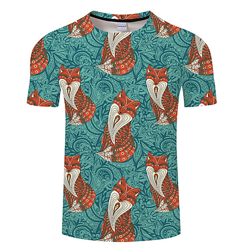 

Men's Unisex Tee T shirt 3D Print Graphic Prints Fox Animal Plus Size 3D Print Print Short Sleeve Casual Tops Basic Designer Big and Tall Green