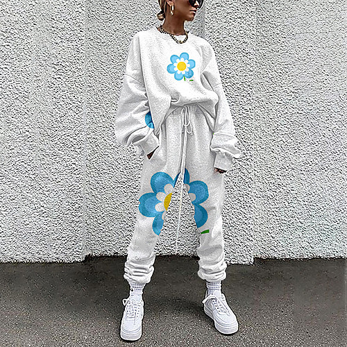 

Women's Basic Streetwear Floral 3D Print Vacation Casual / Daily Two Piece Set Tracksuit T shirt Pant Loungewear Drawstring Print Tops