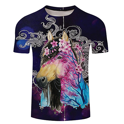 

Men's Unisex Tee T shirt 3D Print Graphic Prints Horse Plus Size 3D Print Short Sleeve Casual Tops Basic Designer Big and Tall White Khaki Royal Blue