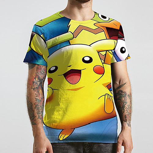 

Men's Unisex Tee T shirt 3D Print Anime Graphic Prints Plus Size Print Short Sleeve Casual Tops Basic Designer Big and Tall Yellow