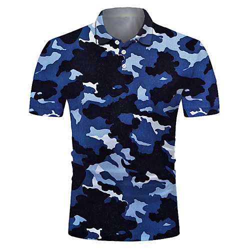 

Men's Golf Shirt Tennis Shirt 3D Print Camo / Camouflage Button-Down Short Sleeve Street Tops Casual Fashion Cool Breathable Blue / Sports