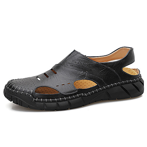 

Men's Sandals Flat Sandals Casual Daily Cowhide Breathable Black Brown Spring Summer
