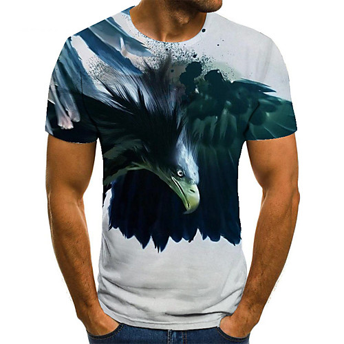 

Men's Unisex Tee T shirt 3D Print Graphic Prints Eagle Plus Size Print Short Sleeve Casual Tops Basic Fashion Designer Big and Tall White