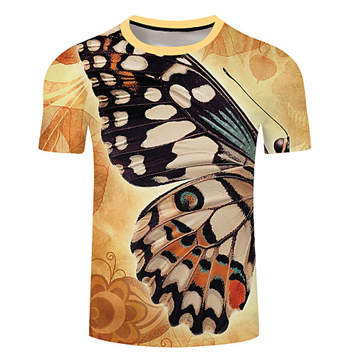 

Men's Unisex Tee T shirt 3D Print Butterfly Graphic Prints Plus Size 3D Print Short Sleeve Casual Tops Basic Designer Big and Tall Light Yellow Blue-Green Yellow