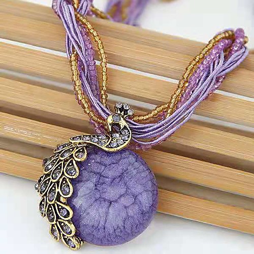 

Women's Crystal Pendant Necklace Long Necklace Twisted Party Ladies Luxury Work Gemstone Crystal Alloy Purple Yellow Red Fuchsia Blue Necklace Jewelry For Casual