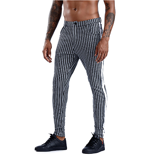 

Men's Basic Daily Going out Chinos Pants Stripe Full Length Drawstring Black