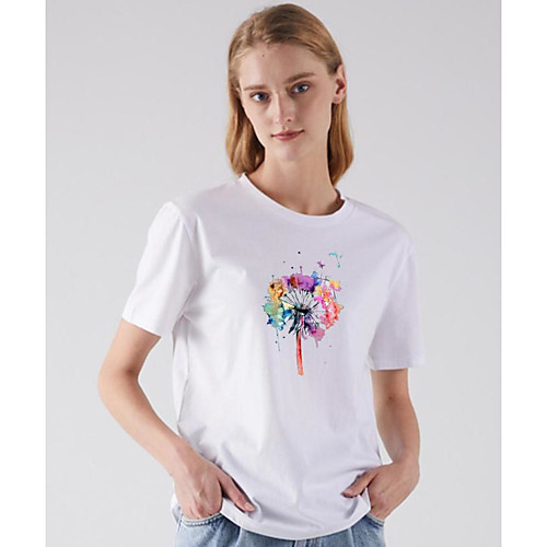 

Women's T shirt Dandelion Print Round Neck Basic Tops White Fuchsia Light gray