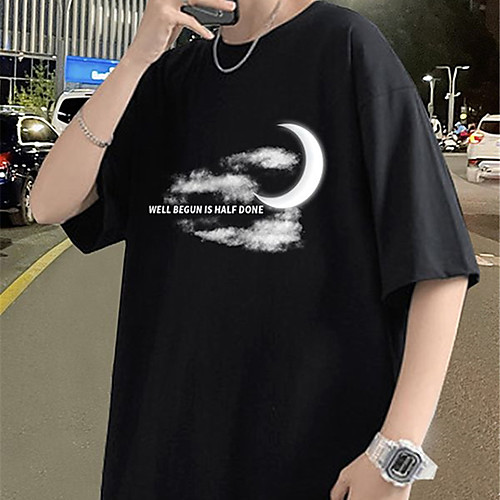

Men's Unisex Tee T shirt Hot Stamping Graphic Prints Moon Plus Size Print Short Sleeve Casual Tops Cotton Basic Fashion Designer Big and Tall White Black Gray