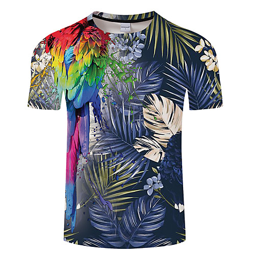 

Men's Unisex Tee T shirt 3D Print Graphic Prints Leaves Plus Size 3D Print Print Short Sleeve Casual Tops Basic Designer Big and Tall Blue