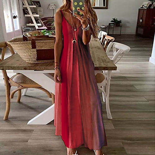 

Women's Strap Dress Maxi long Dress Yellow Orange Red Sleeveless Color Block Summer V Neck Sexy 2021 S M L XL XXL 3XL 4XL 5XL