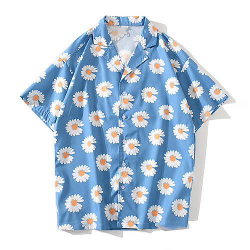 

Men's Shirt Floral Button-Down Short Sleeve Casual Tops Lightweight Casual Fashion Breathable Black Blue